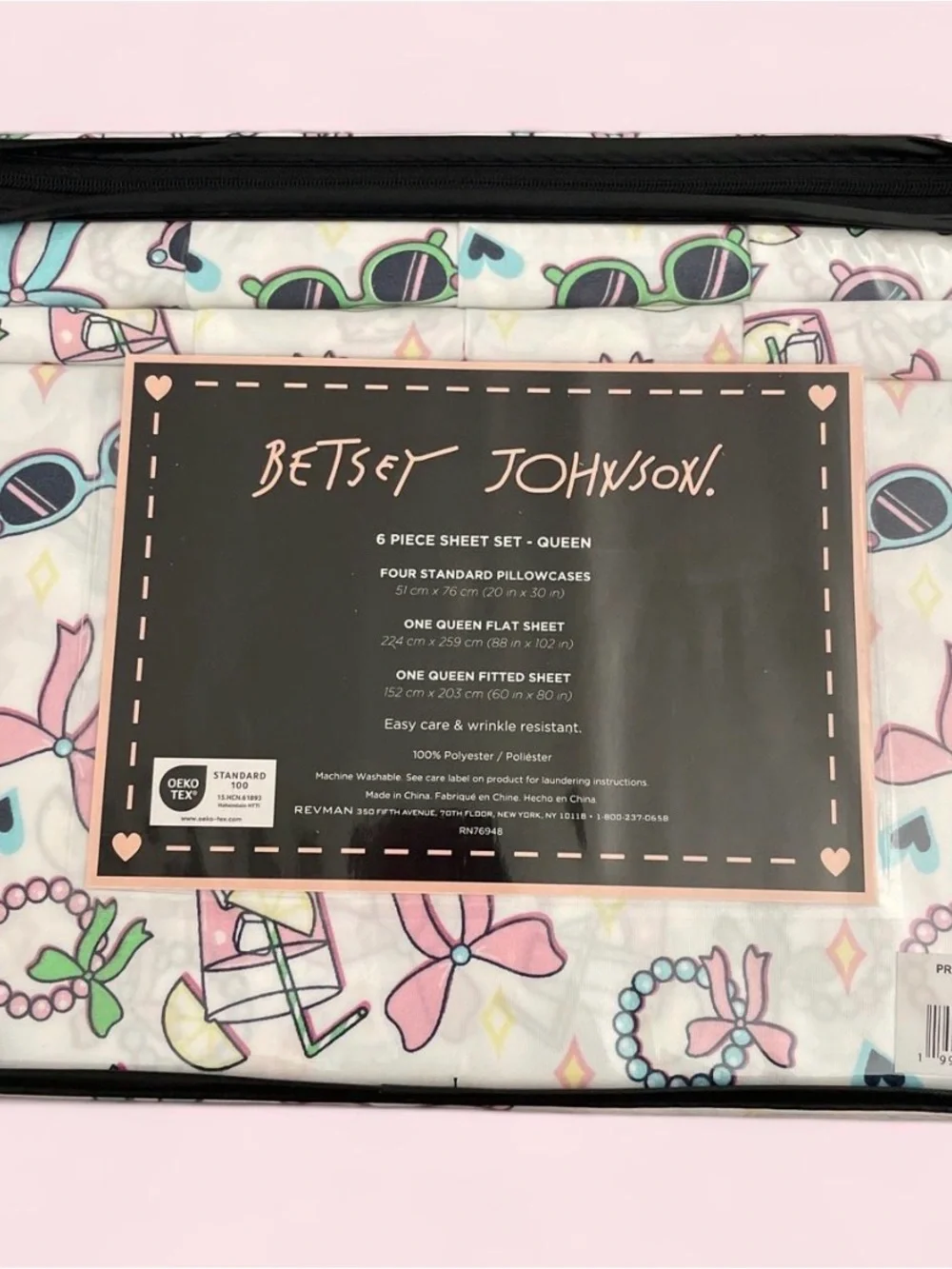 Betsey Johnson Queen 6-Piece Sheet Set - Pastel Accessories Print